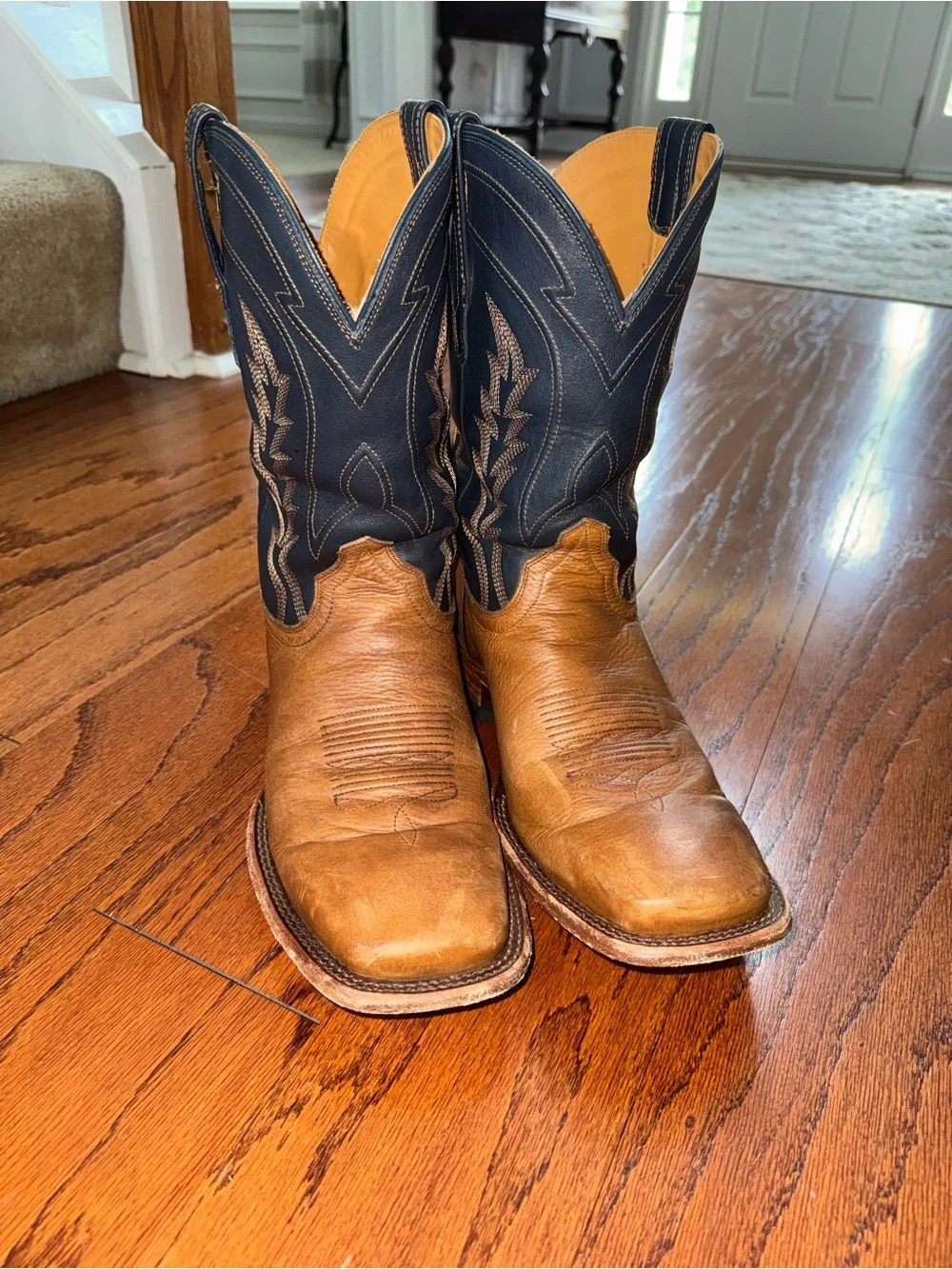Tecovas The Doc Two-Tone Leather Western Boots — Brown & Navy